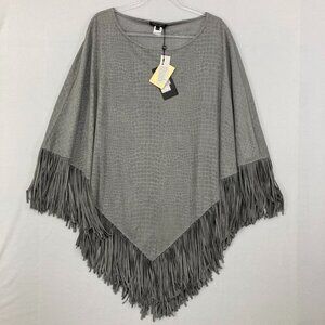 New Alberto Makali One Size Faux-Suede Fringe Animal Print Poncho Boho Festival